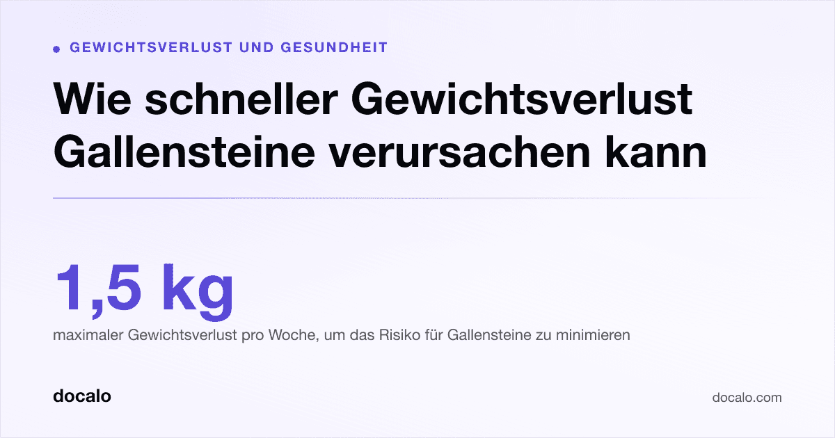 Docalo article card, Gewichtsverlust und Gesundheit: “Wie schneller Gewichtsverlust Gallensteine verursachen kann”. 1,5 kg maximaler Gewichtsverlust pro Woche, um das Risiko für Gallensteine zu minimieren.