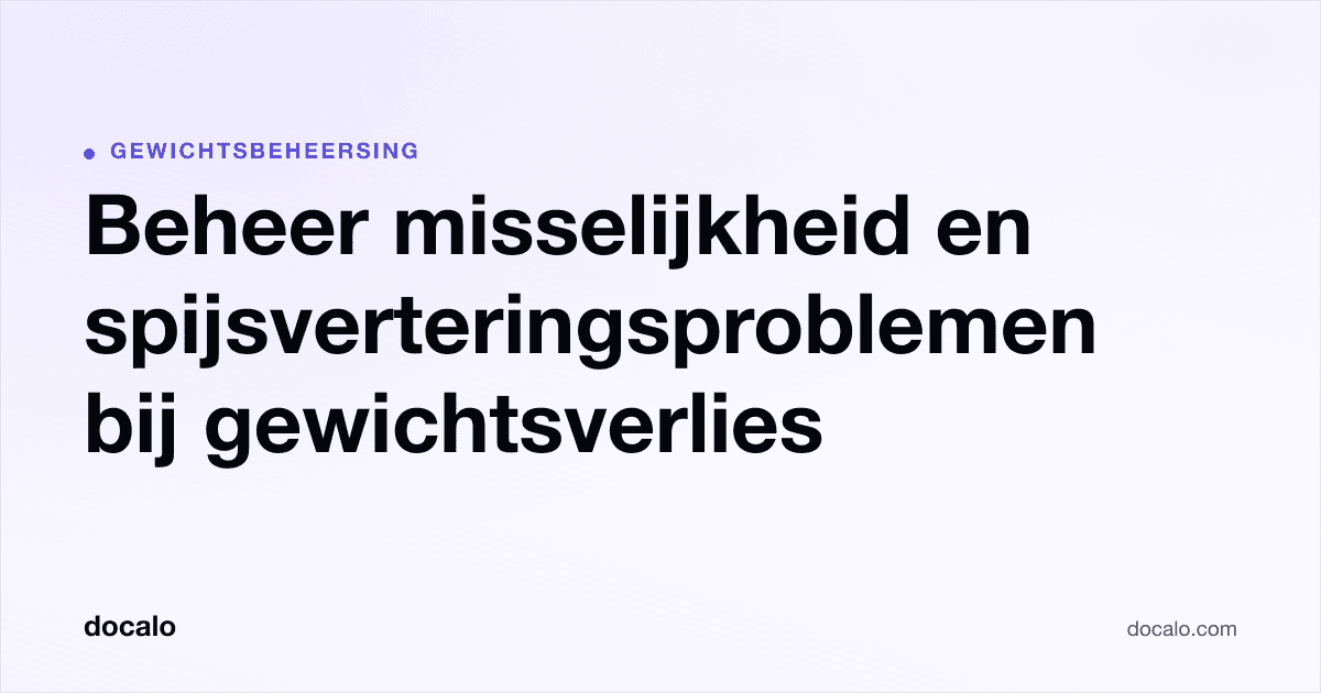 Docalo article card, Gewichtsbeheersing: “Beheer misselijkheid en spijsverteringsproblemen bij gewichtsverlies”.